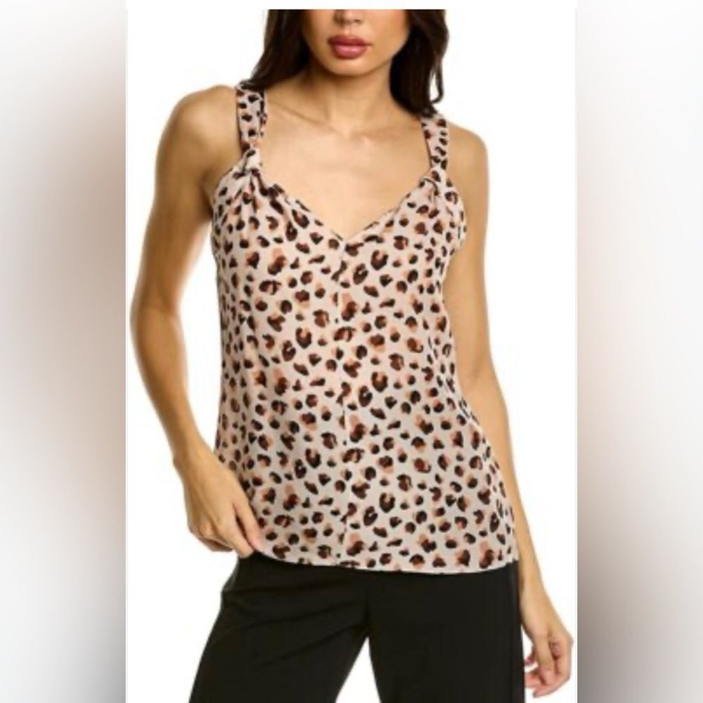 NWT Theory silk drape top Leopard Print V-Neck Cami Tank Top - Beige/Brown $195